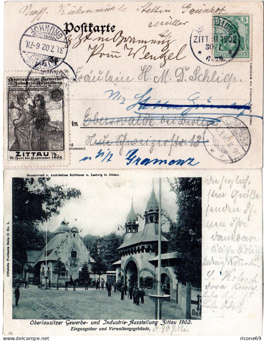 DR 1902, Sonder Stpl. Ausstellung Zittau Auf Entspr. AK M. 5 Pf. U. Vignette - Lettres & Documents