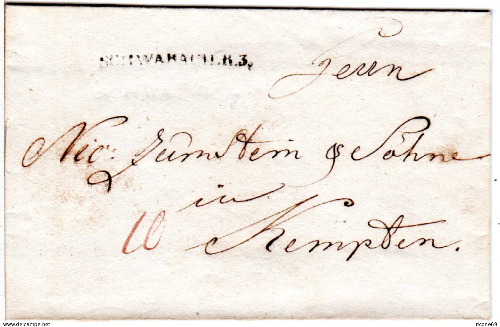 Bayern 1821, L1 SCHWABACH R.3. Auf Porto Brief N. Kempten. - Prephilately