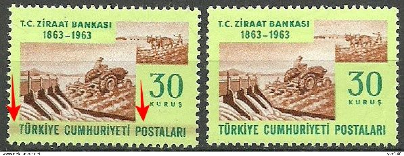 Turkey; 1963 Centenary Of The Turkish Agricultural Bank 30 K. ERROR "Print Stain" - Unused Stamps