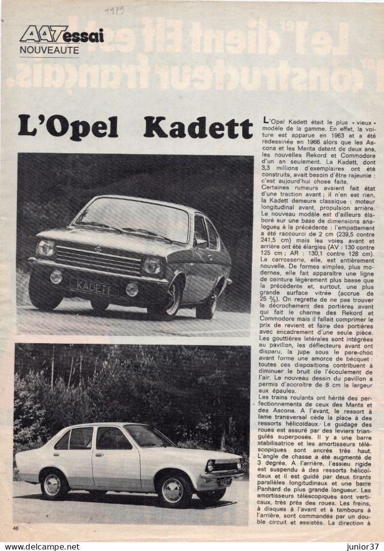 4 Feuillets De Magazine Opel Kadett 1973, GT/E 1976, - Advertising