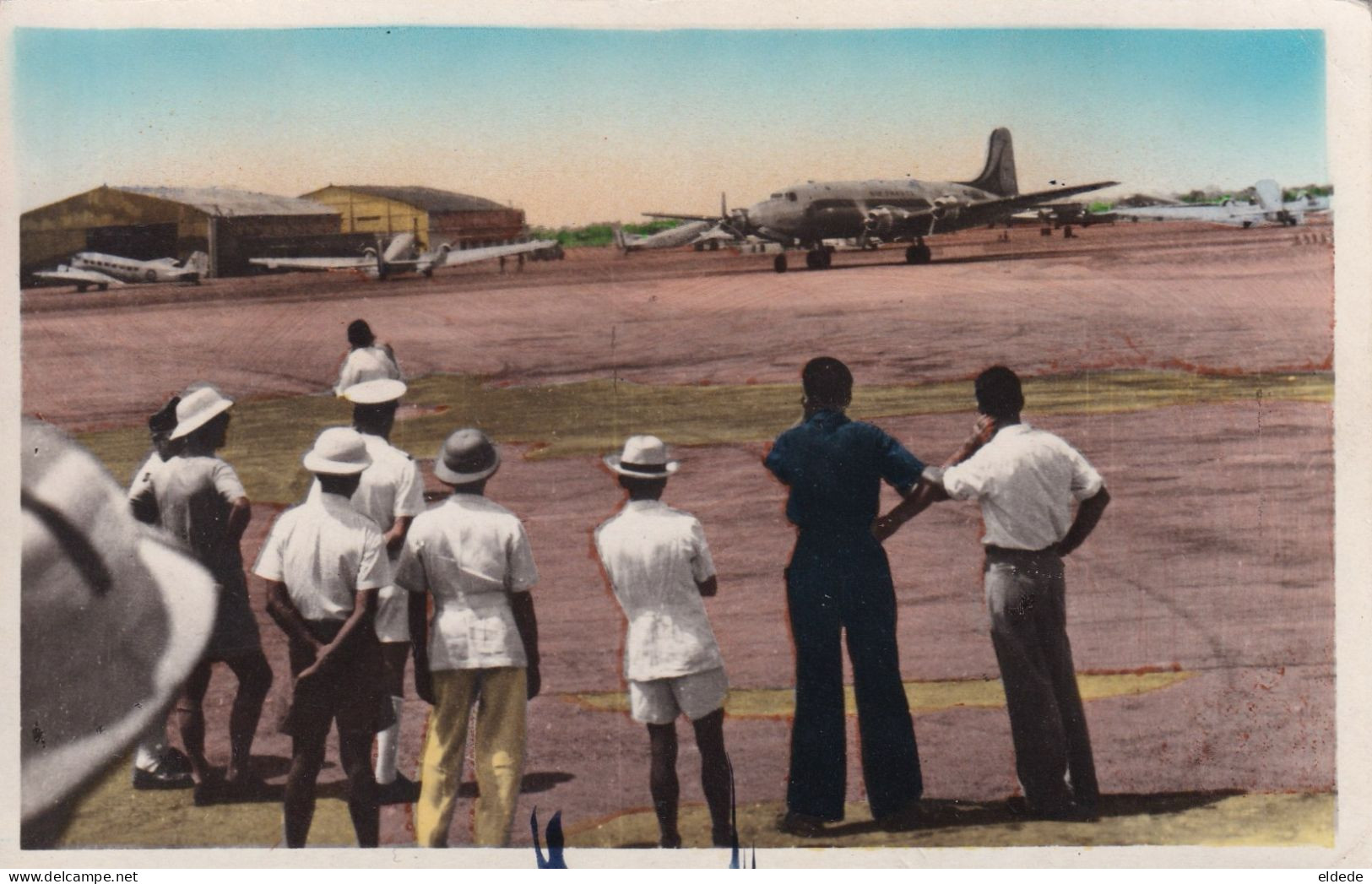 Real Photo Hand Colored  Air France Sky Master Arriving In Saigon Airport Tan Son Hut - Vietnam