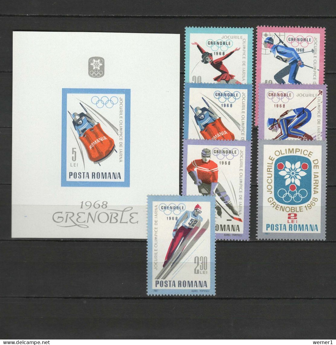 Romania 1967 Olympic Games Grenoble Set Of 7 + S/s MNH - Winter 1968: Grenoble