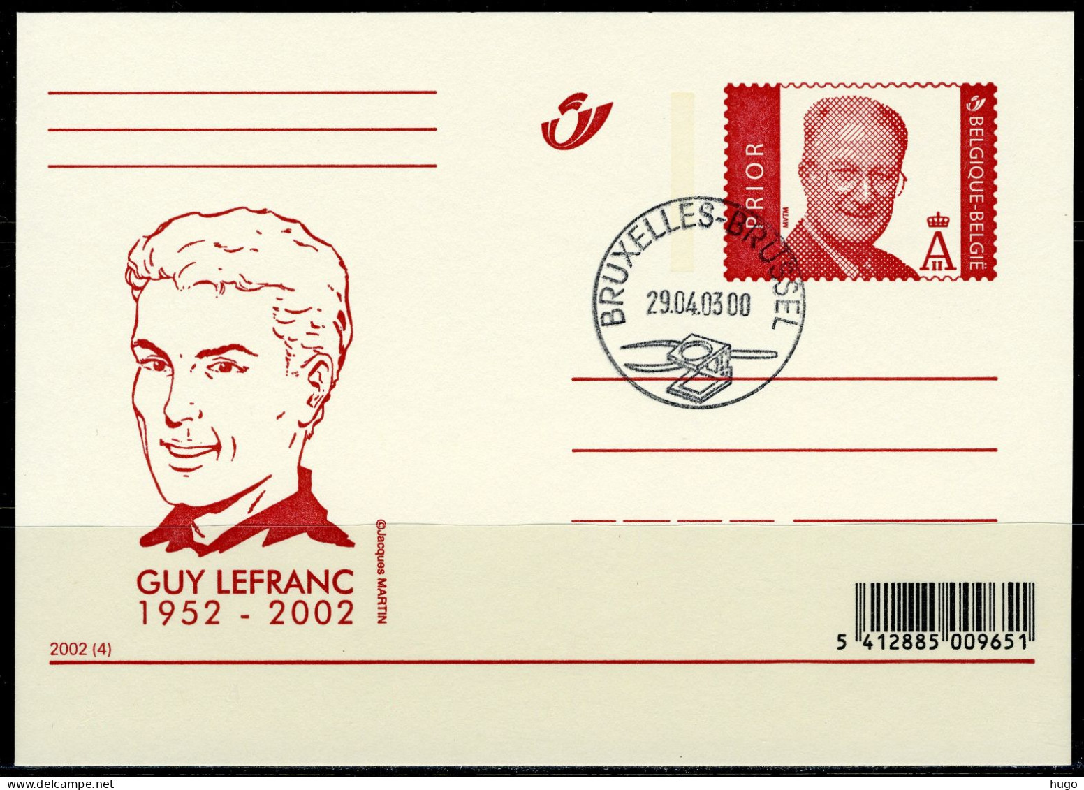 (B) België Briefkaart FDC  2002(4) - Guy Lefranc 1952-2002 - Geïllustreerde Briefkaarten (1971-2014) [BK]