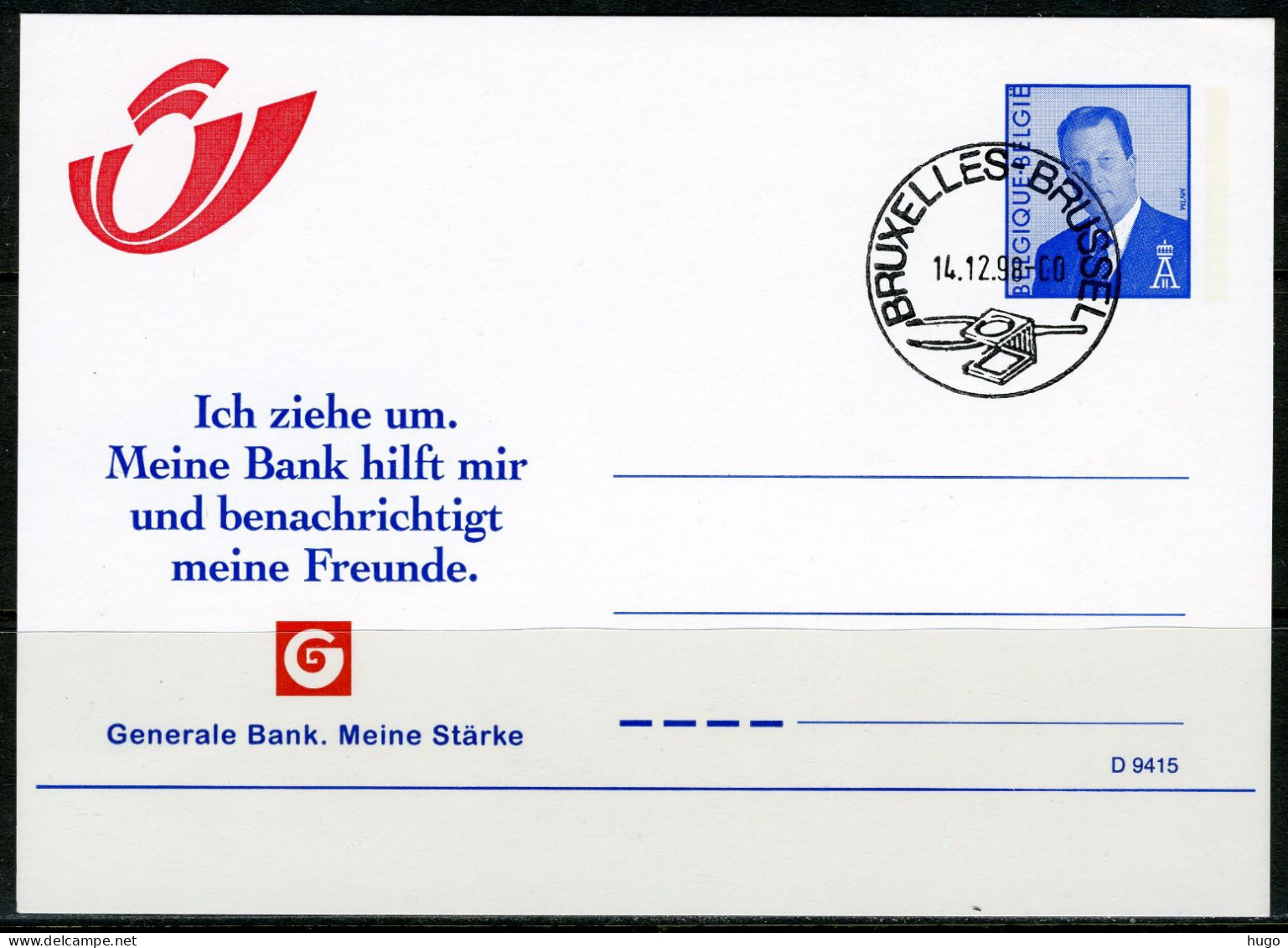 (B) Belgiê Briefkaart Adreswijziging FDC** 1998  Duits - Addr. Chang.