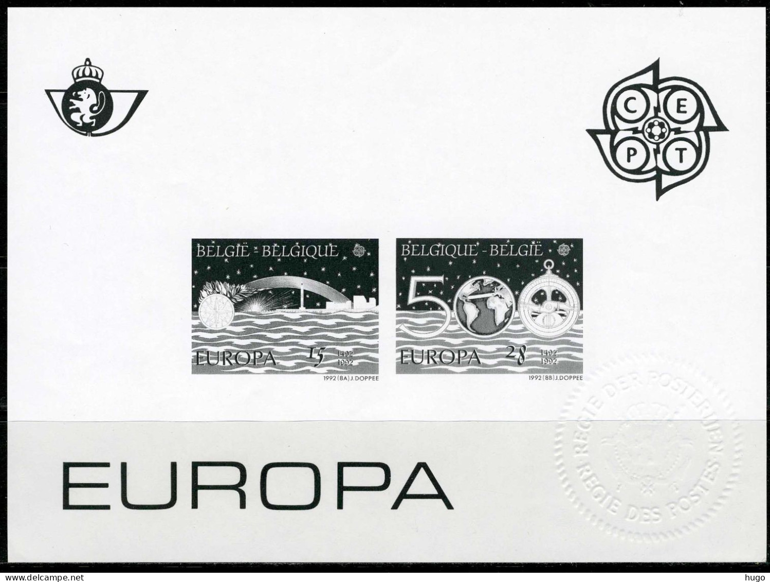 (B) Zwart Wit Velletje 1992  - Europa 500e Verjaardag Ontdekking Amerika (2454/2455) - B&W Sheetlets, Courtesu Of The Post  [ZN & GC]