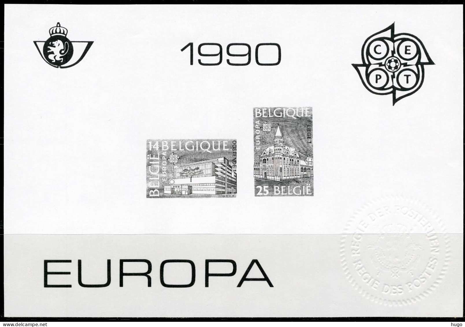 (B) Zwart Wit Velletje 1990  - Europa Postgebouwen  (2367/2368) - Schwarz-weiß Kleinbögen [ZN & GC]
