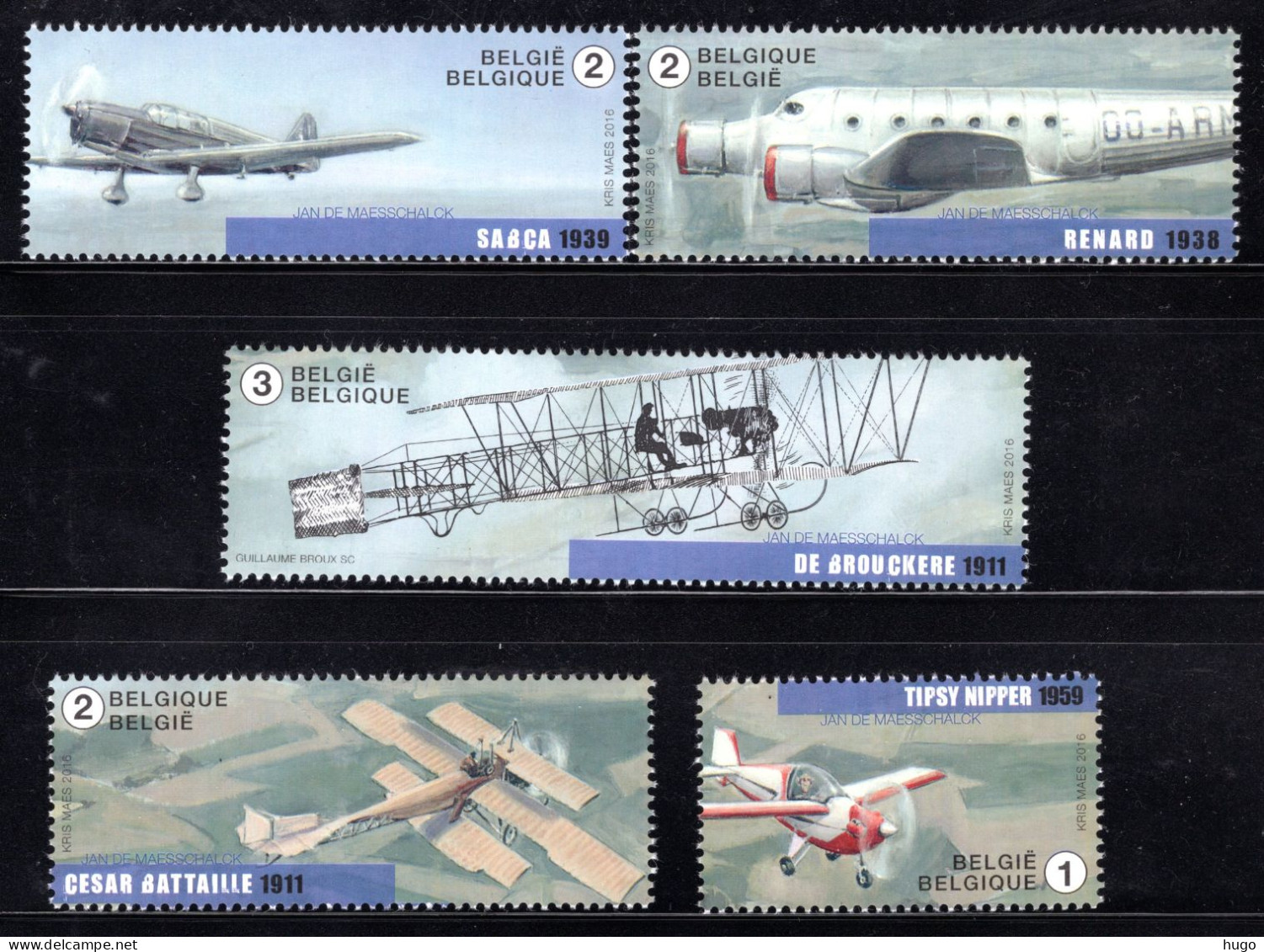 4588/4592 MNH 2016 - Oude Belgische Vliegtuigen - Unused Stamps