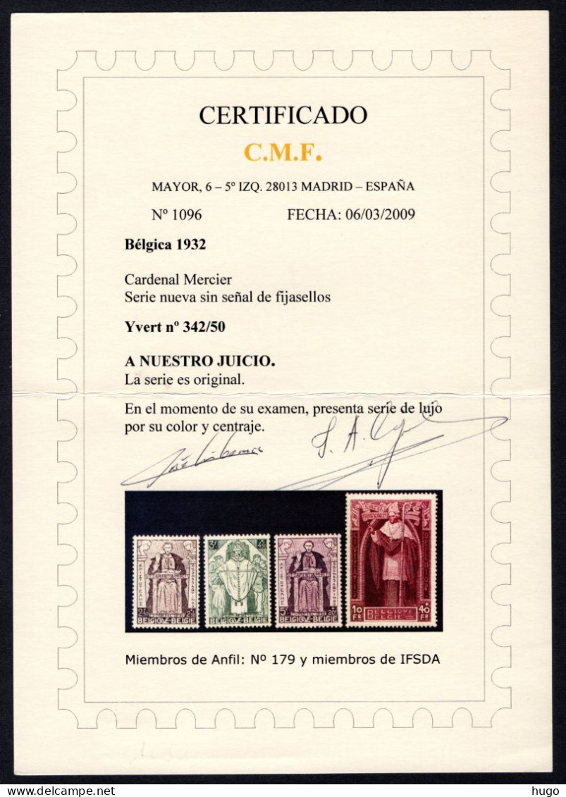 342/350 MNH 1932 - Kardinaal Désiré Joseph Mercier CERTIFICAAT - Ongebruikt