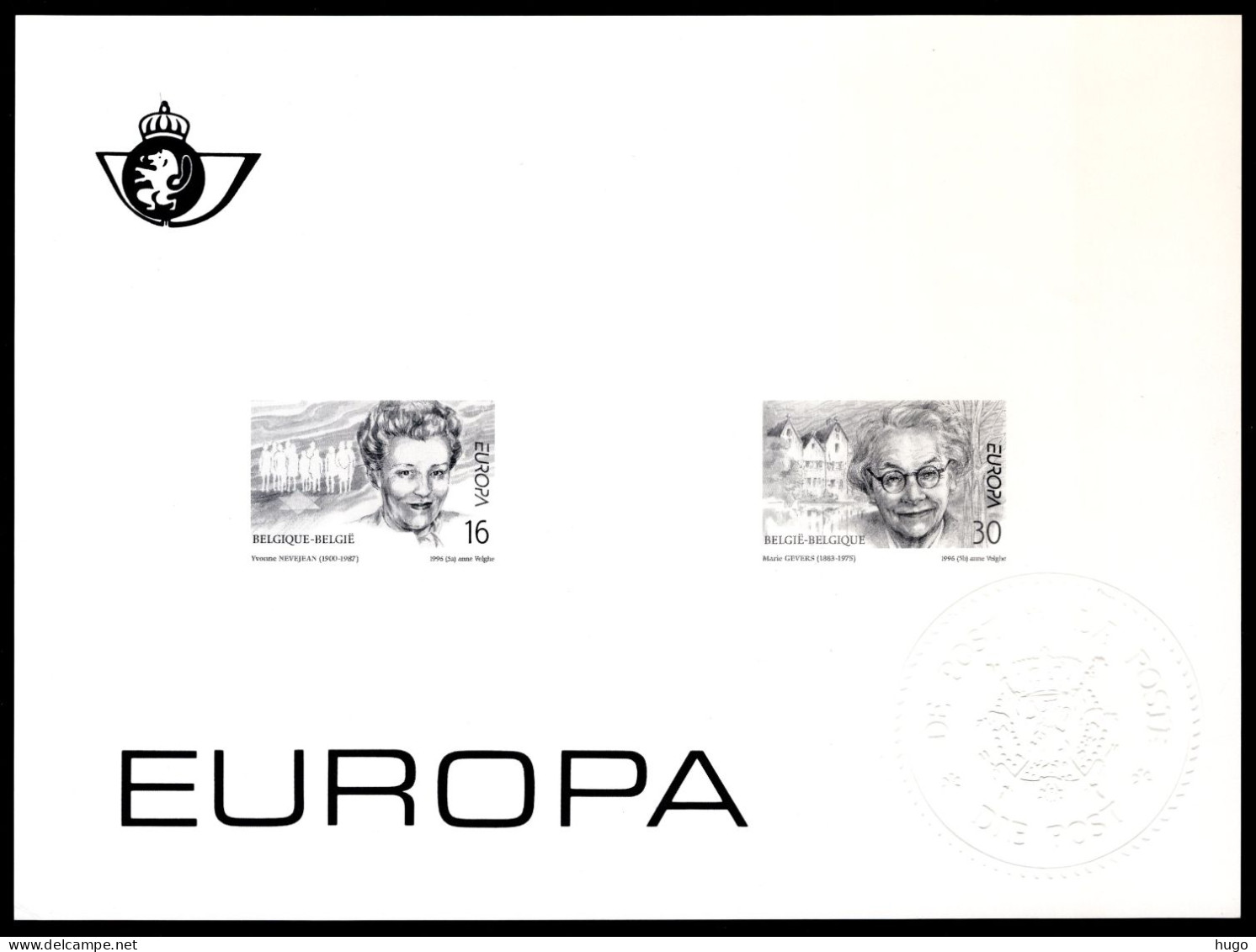 Zwart Wit Velletje 1996 - Europa Beroemde Belgische Vrouwen 2636/2637 -2 - B&W Sheetlets, Courtesu Of The Post  [ZN & GC]