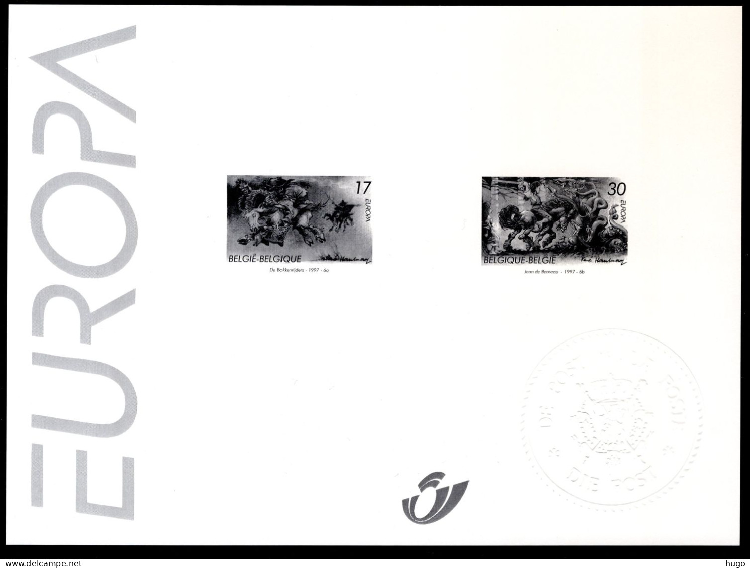 Zwart Wit Velletje 1997 - Europa Verhalen En Legenden 2693/2694 - Feuillets N&B Offerts Par La Poste [ZN & GC]