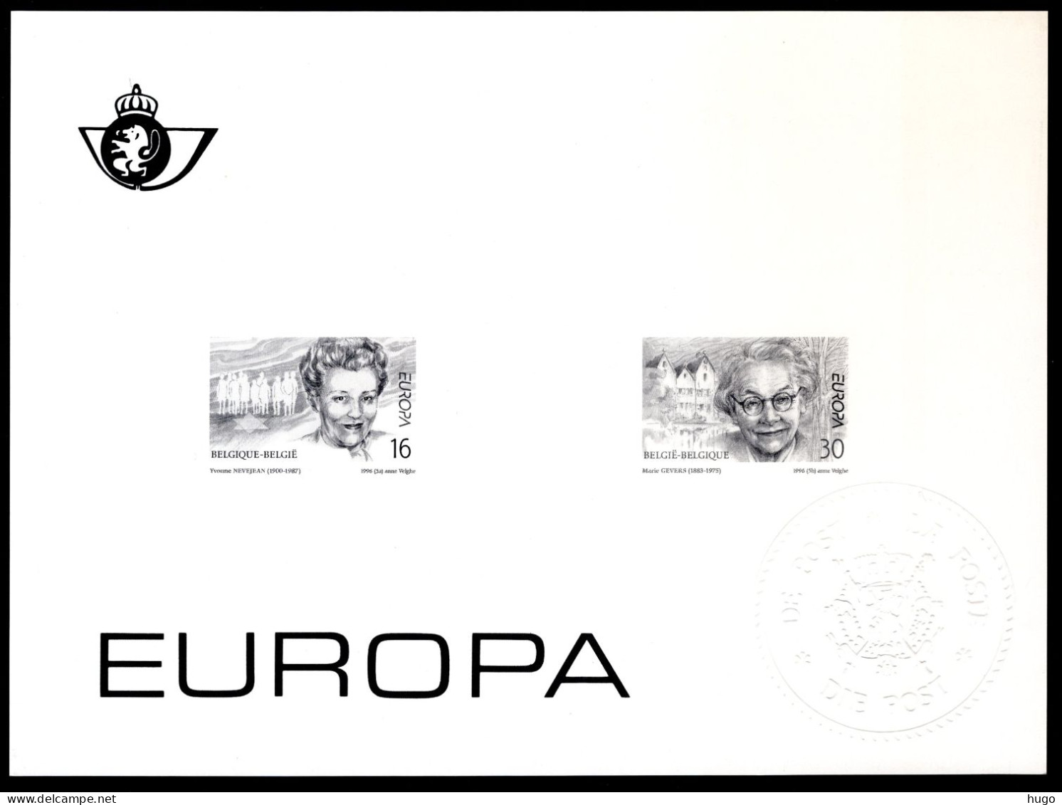 Zwart Wit Velletje 1996 - Europa Beroemde Belgische Vrouwen 2636/2637 - Feuillets N&B Offerts Par La Poste [ZN & GC]