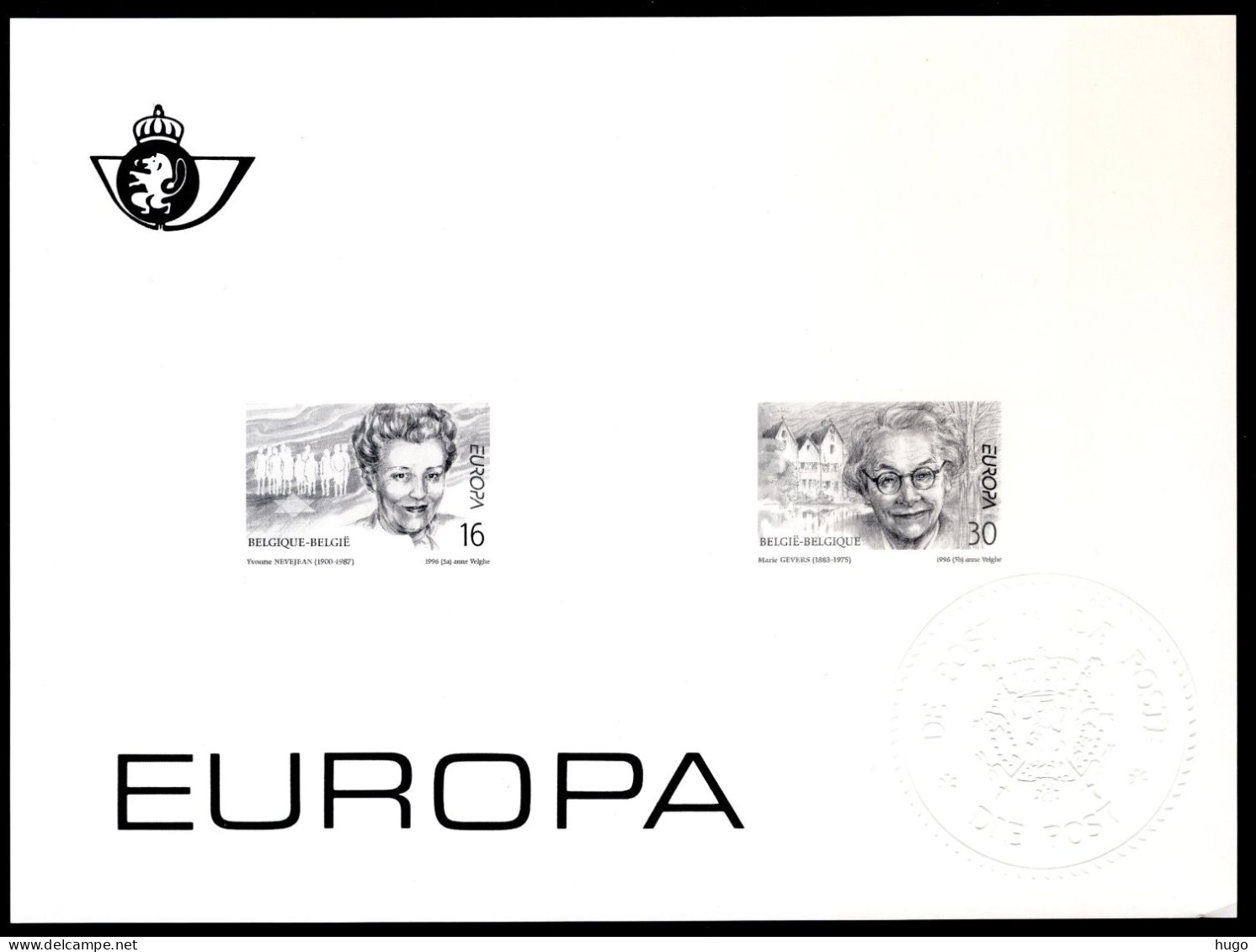 Zwart Wit Velletje 1996 - Europa Beroemde Belgische Vrouwen 2636/2637 -1 - B&W Sheetlets, Courtesu Of The Post  [ZN & GC]