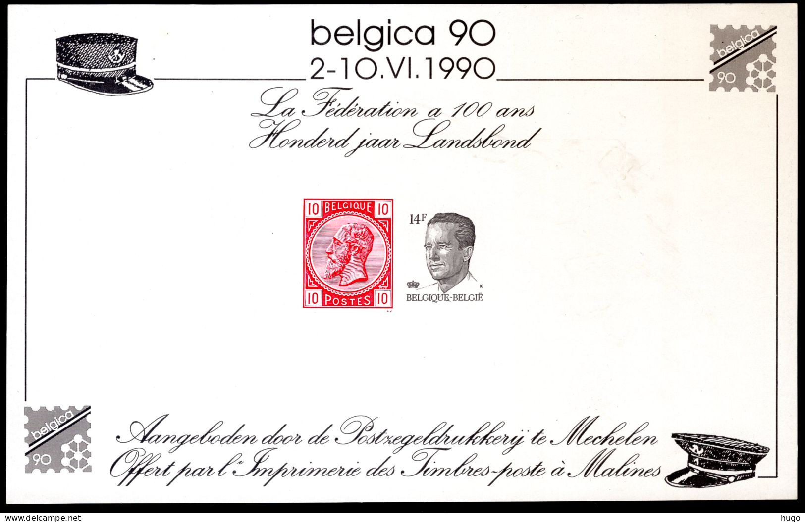 Herinneringsvelletje 1990 - Belgica '90 100 Jaar Landsbond - Cartas Commemorativas - Emisiones Comunes [HK]