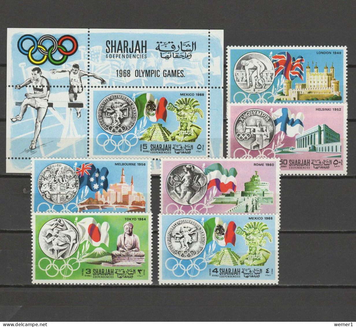 Sharjah 1968 Olympic Games Mexico, Set Of 6 + S/s MNH - Summer 1968: Mexico City