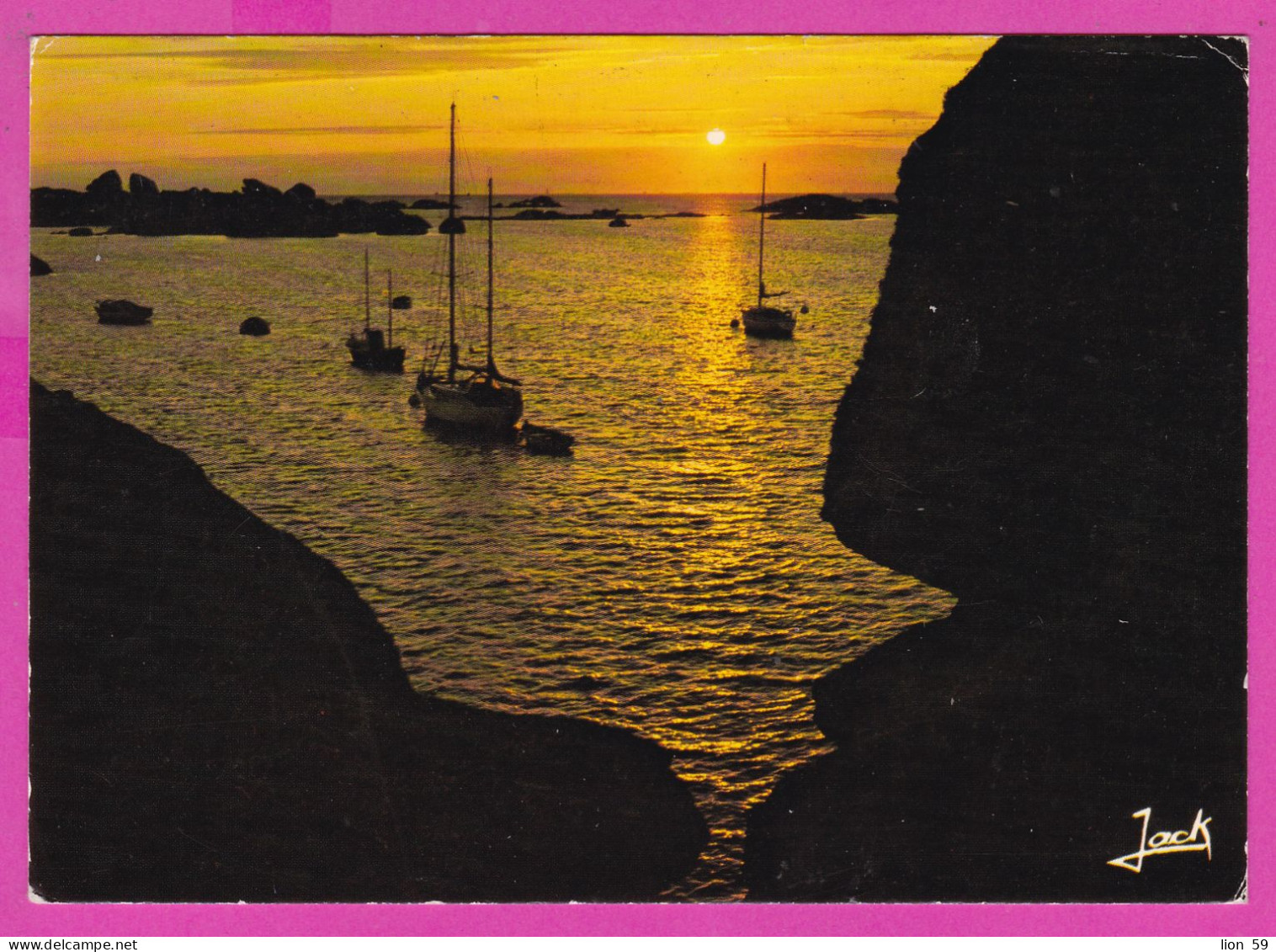 294222 / France - COULEURS DE BRETAGNE Coast At Sunser PC 1983 Plougrescant USED 2.00+2.00 Fr. Liberty Of Gandon Flamme - 1982-1990 Liberté De Gandon