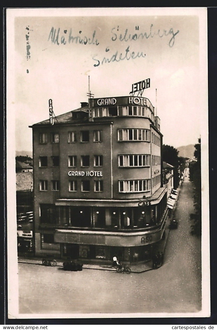 AK Mährisch Schönberg, Strassenpartie Am Grand Hotel  - Czech Republic