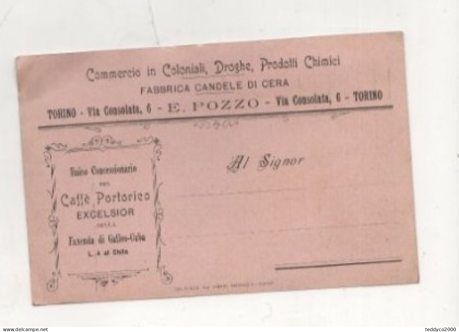 CARTOLINA COMMERCIALE E. POZZO FABBRICA CANDELE DI CERA TORINO 1903 - Advertising