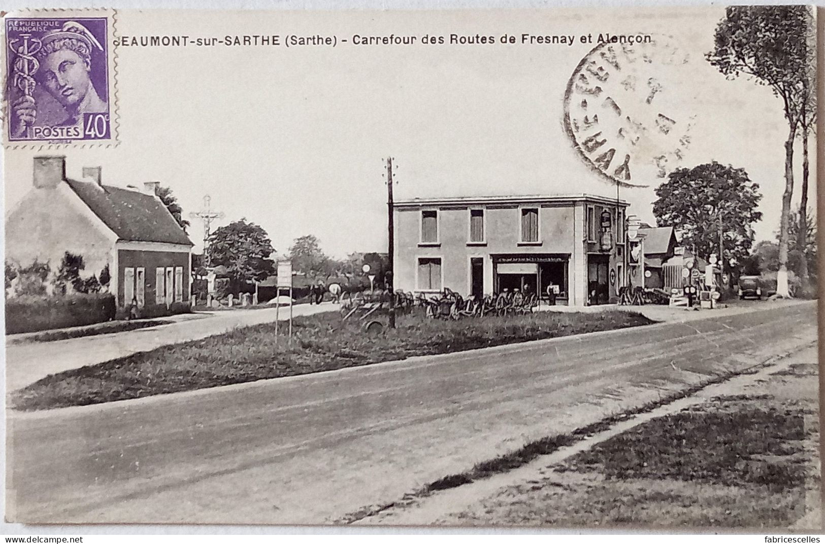 CPA Circulé 1941 , Beaumont Sur Sarthe (Sarthe) - Carrefour Des Routes De Fresnay Et Alençon  (119) - Beaumont Sur Sarthe