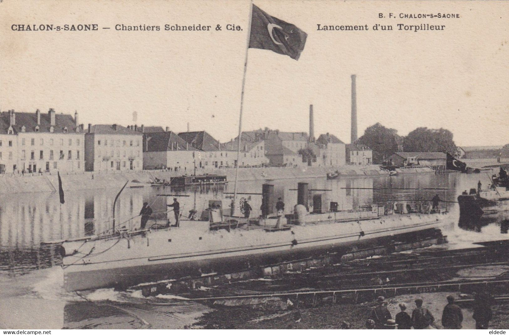 Turkish Warship  Built  In France  Launching . Flag Envoi à Roffey Par Flogny Yonne - Turkey