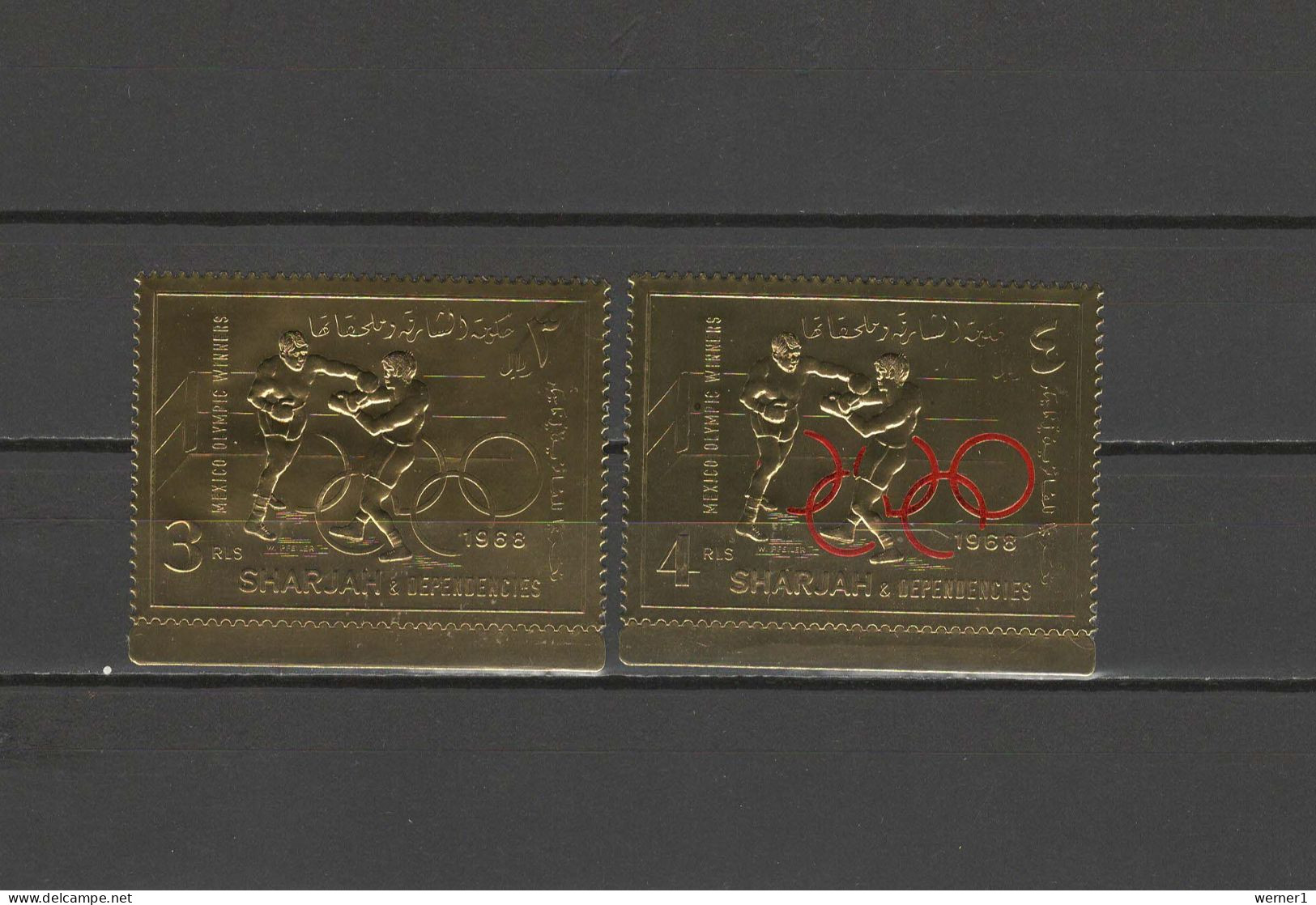 Sharjah 1968 Olympic Games Mexico, Boxing 2 Gold Stamps MNH - Summer 1968: Mexico City