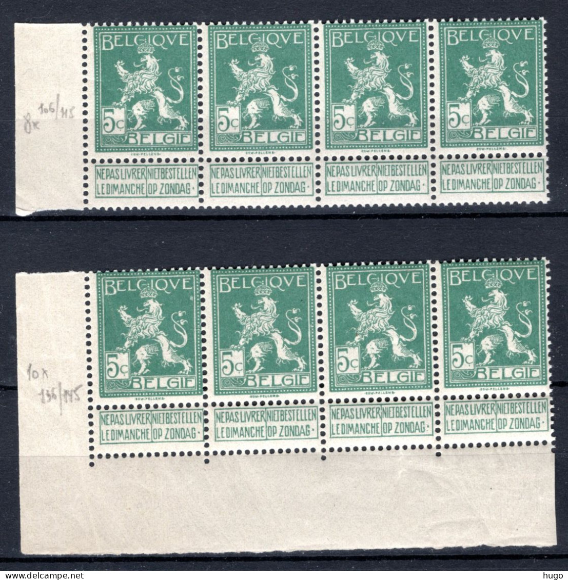 110 MNH** 1912 - Staande Leeuw 8 Stuks - 1912 Pellens