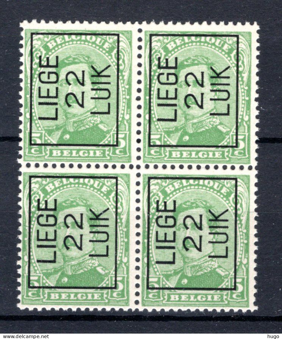 PRE61A MNH** 1922 - LIEGE 22 LUIK (4 Stuks)  - Typo Precancels 1922-26 (Albert I)