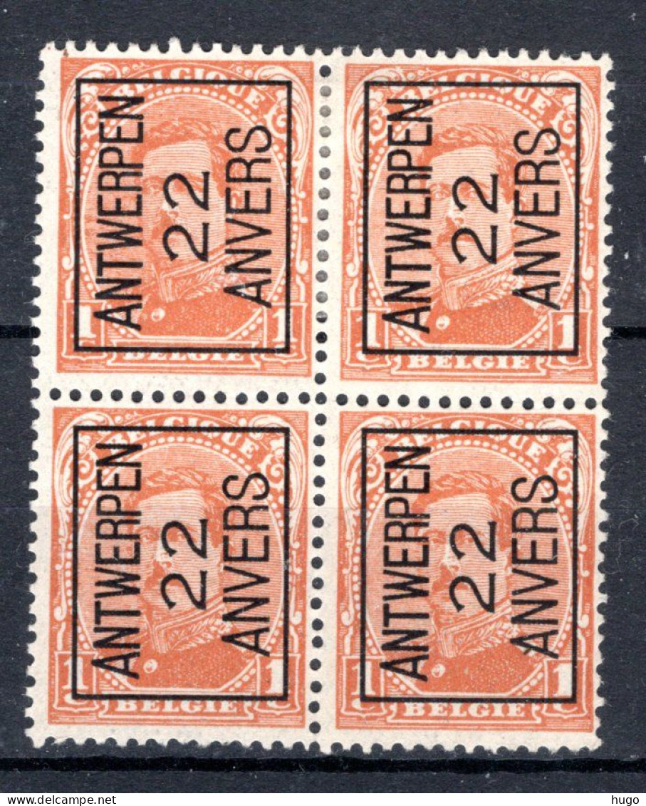 PRE54A MH* 1922 - ANTWERPEN 22 ANVERS (4 Stuks) - Typo Precancels 1922-26 (Albert I)