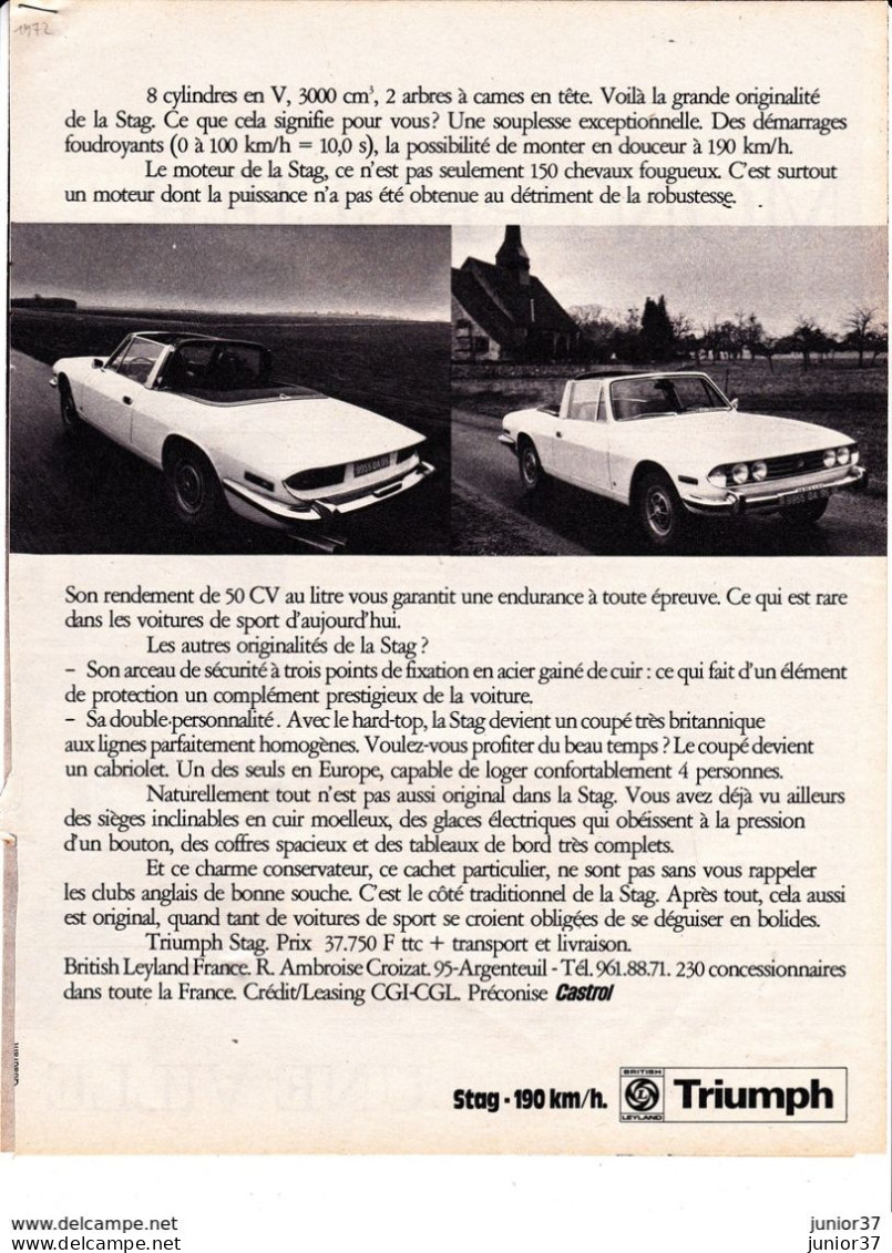 2 Feuillets De Magazine Triumph Stag 1972 & 1 Feuillet De Magazine Herald Britt 1969 - Automobili