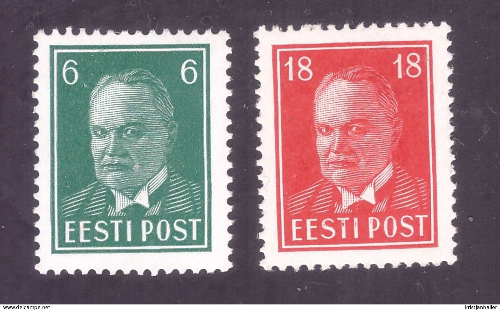 President K.Päts 6s Dark Green 1940 With White Spot, 18s Carmine 1939, MNH, OG - Estonia