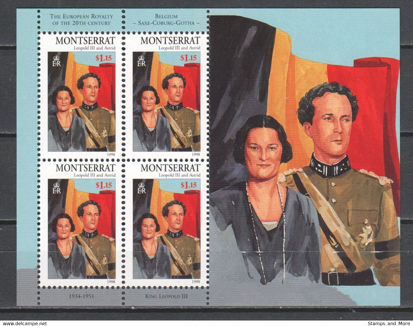 Montserrat 1998 Kleinbogen Mi 1040 MNH KING LEOPOLD III & QUEEN ASTRID OF BELGIUM - Royalties, Royals