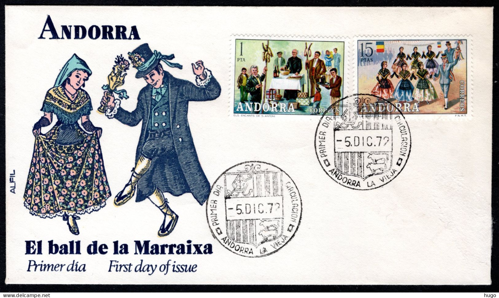 ANDORRA SP Yt. 72/76 FDC 1972 - Lettres & Documents