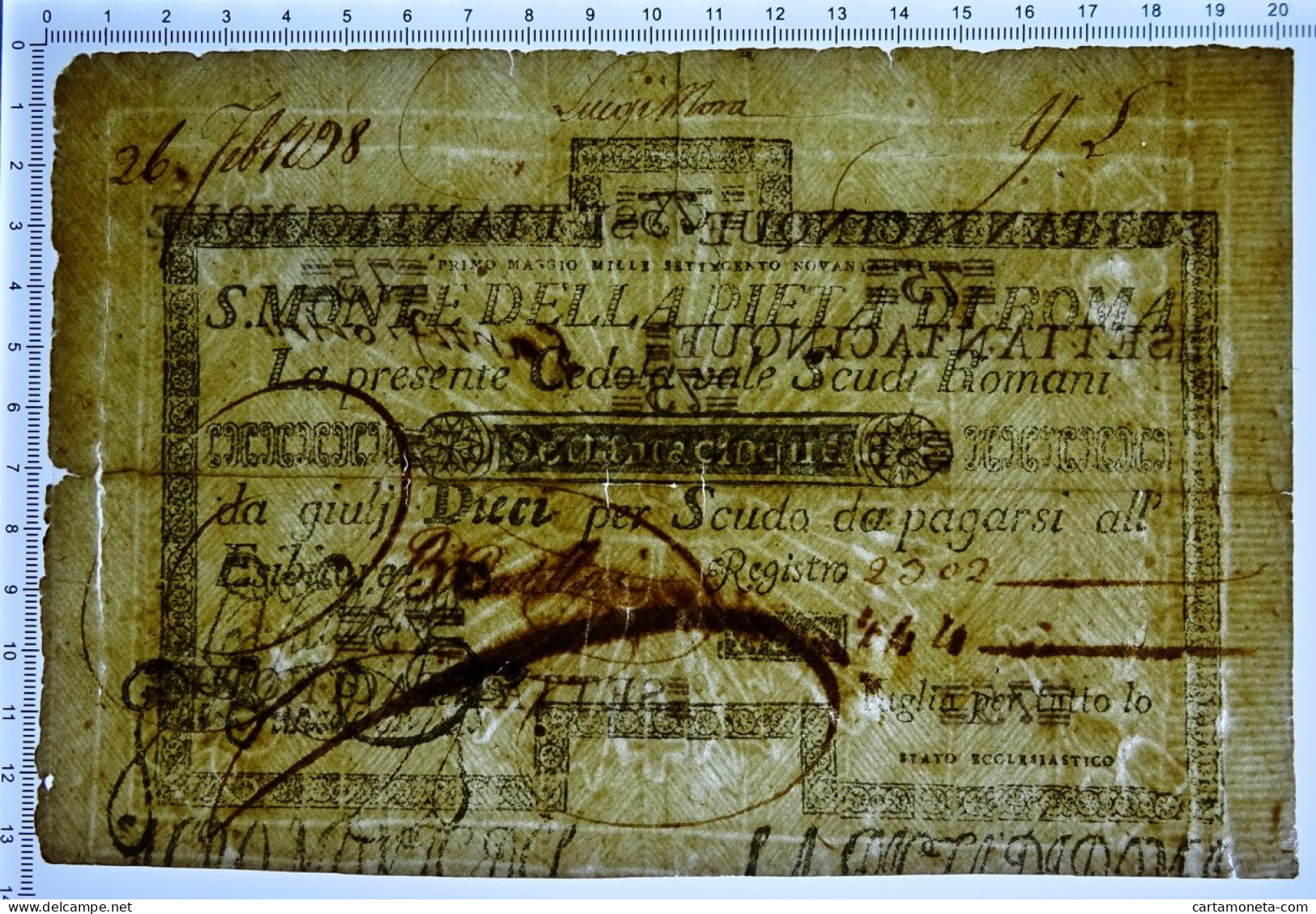 75 SCUDI CEDOLA SACRO MONTE DELLA PIETÀ DI ROMA 01/05/1797 BB- - Other & Unclassified