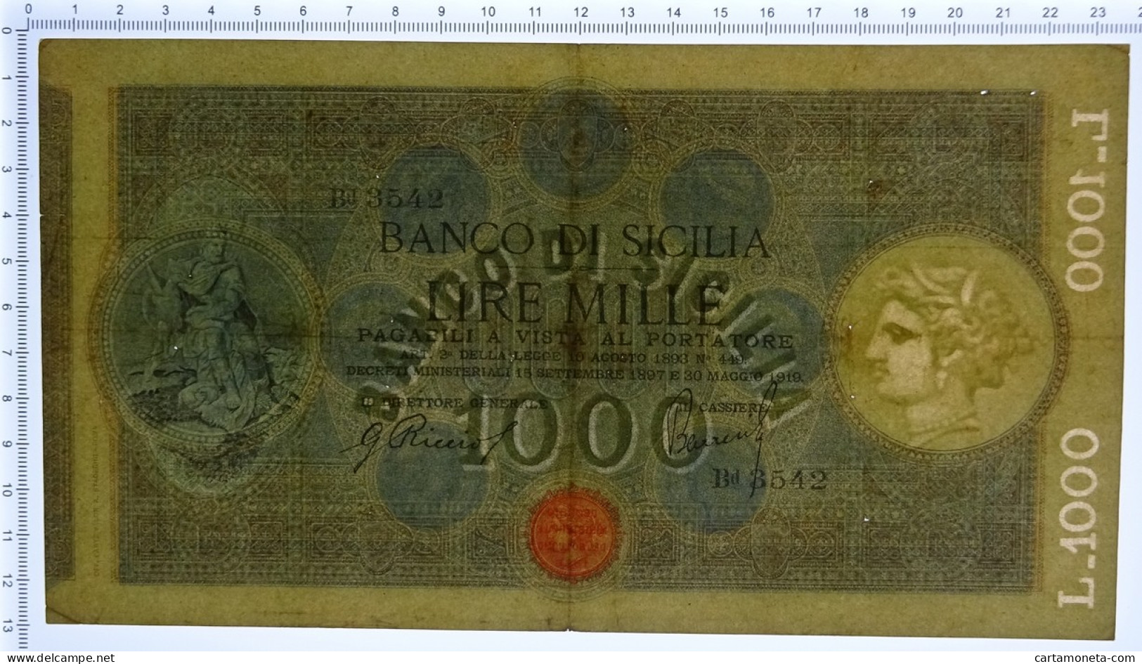 1000 LIRE BANCO DI SICILIA BIGLIETTO AL PORTATORE 30/05/1919 BB/BB+ - Autres & Non Classés