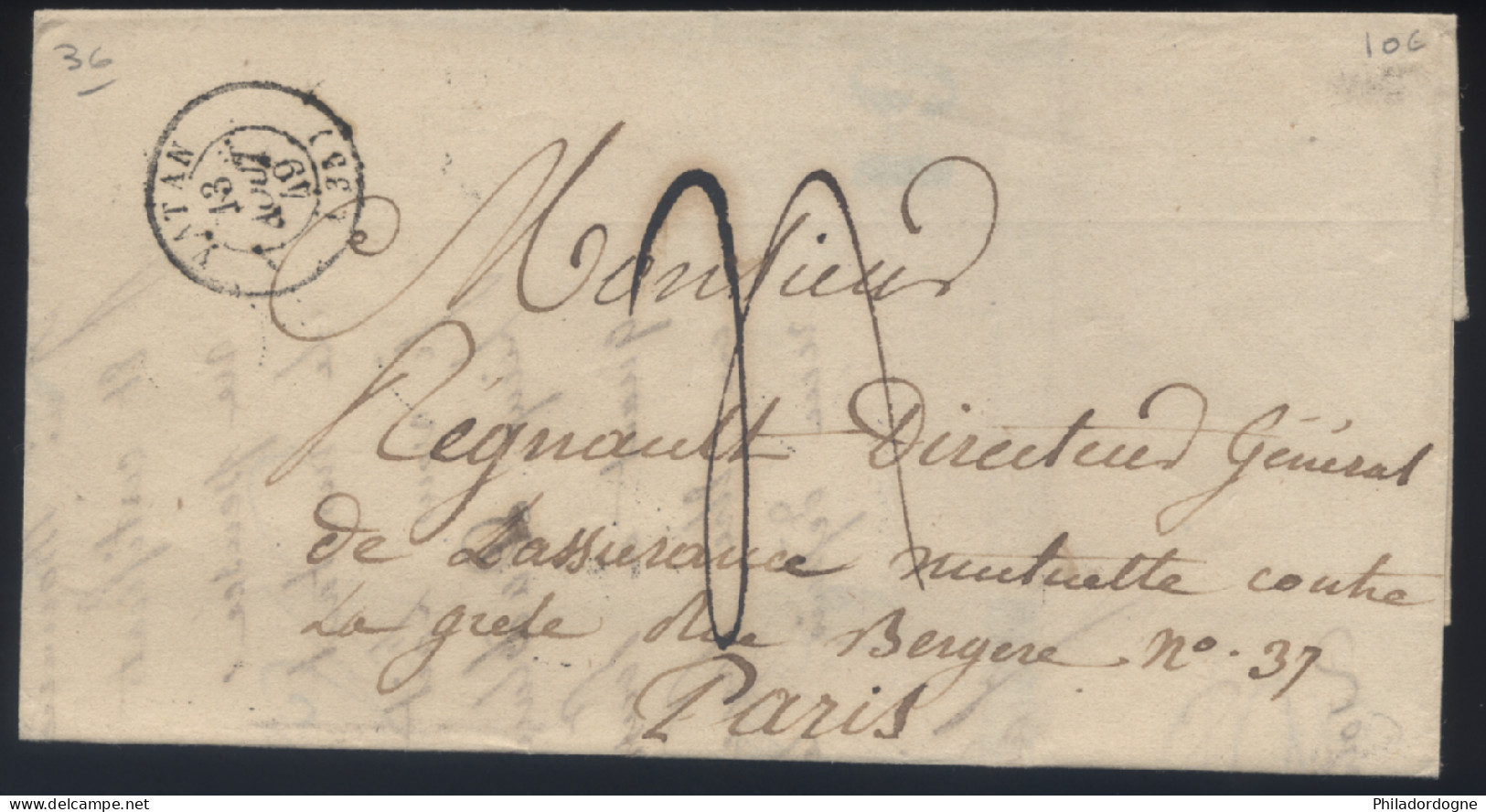 France - LaC Taxée Obl. Vatan Pour Paris - 13/08/1849 - 1849-1876: Klassik
