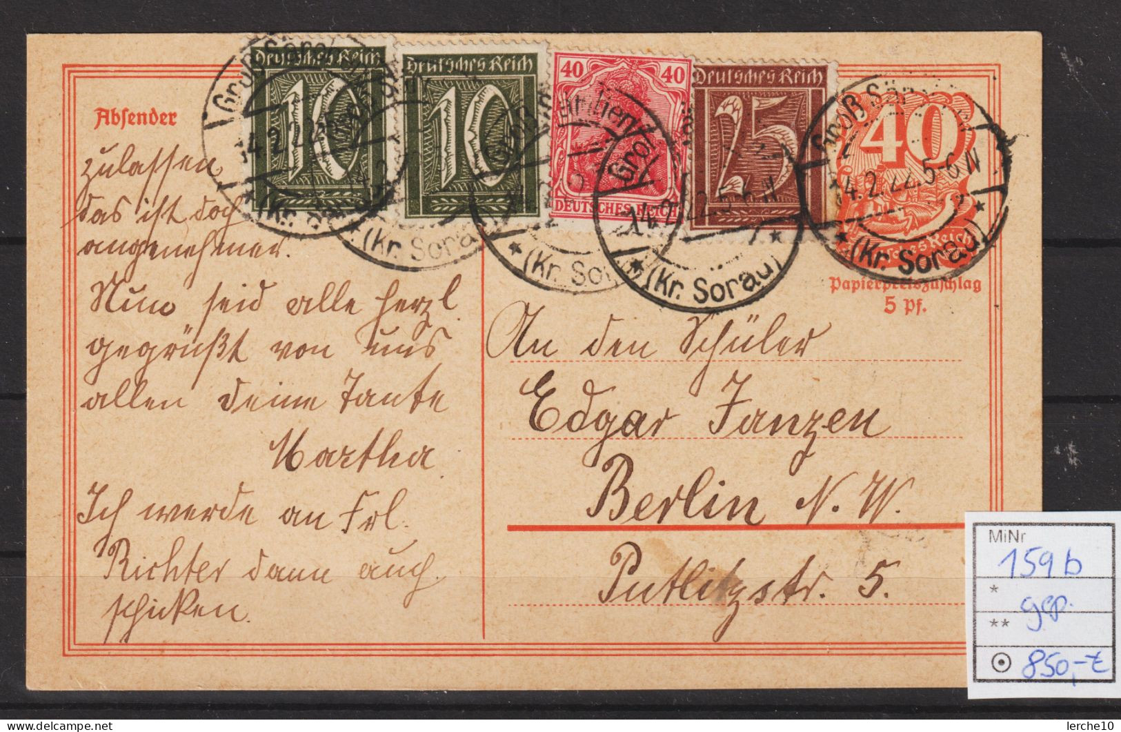 MiNr. 159 B Auf Fernpostkarte Befund Winkler BPP, Sehr Gut Gezähnt, Einwandfrei  (0404) - Used Stamps