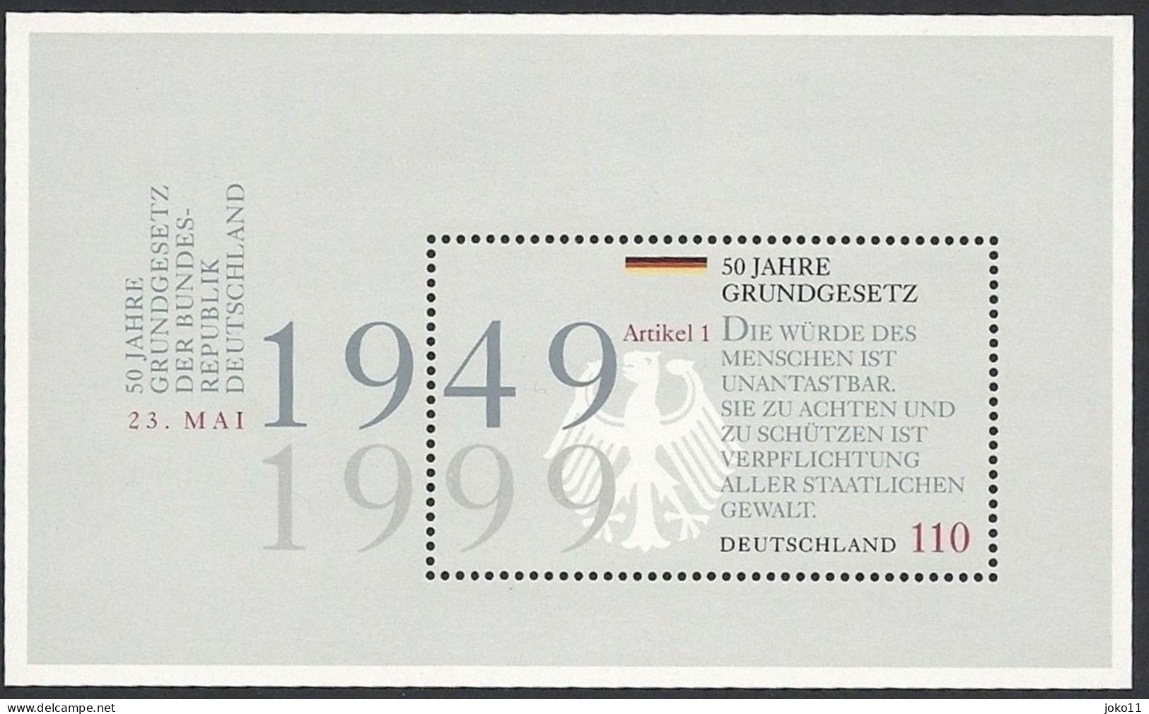 Deutschland, 1999, Mi.-Nr. 2050, Block 48 **postfrisch - 1991-2000