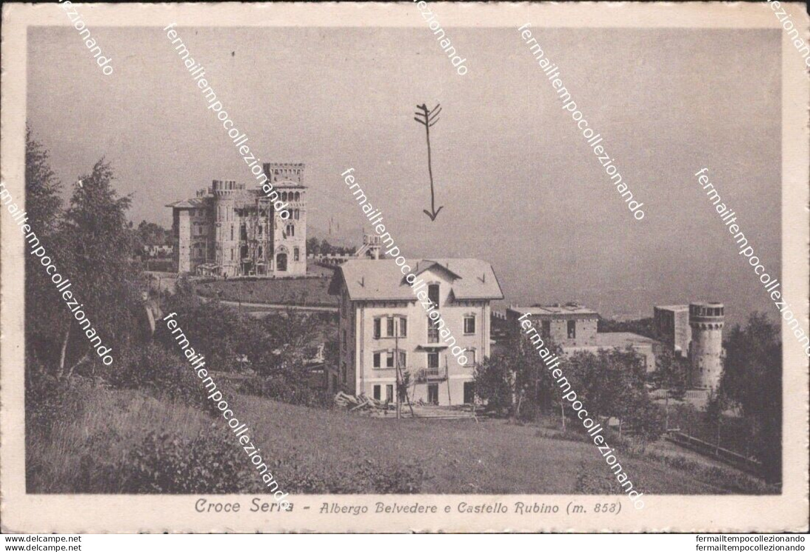 Cm592 Cartolina Croce Serra Albergo Belvedere E Castello Rubino Torino 1926 - Sonstige & Ohne Zuordnung