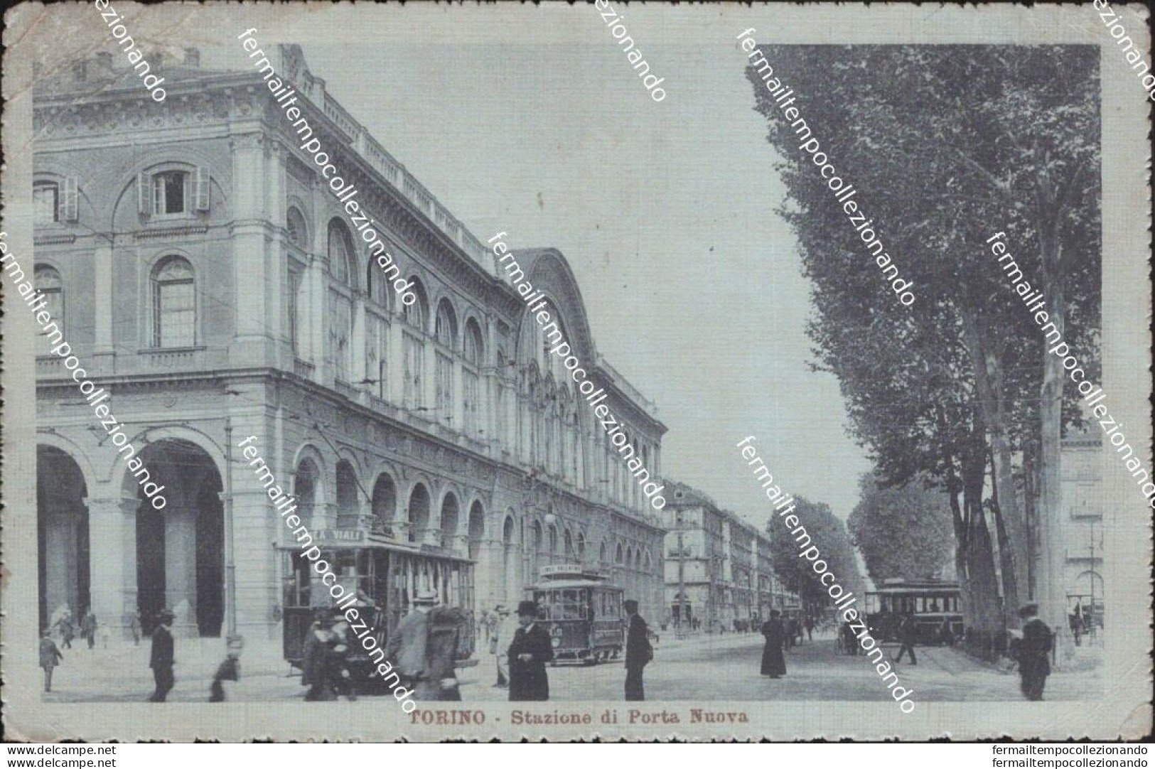 Cm595 Cartolina Torino Citta' Stazione Di Porta Nuova Tram  Piemonte - Sonstige & Ohne Zuordnung