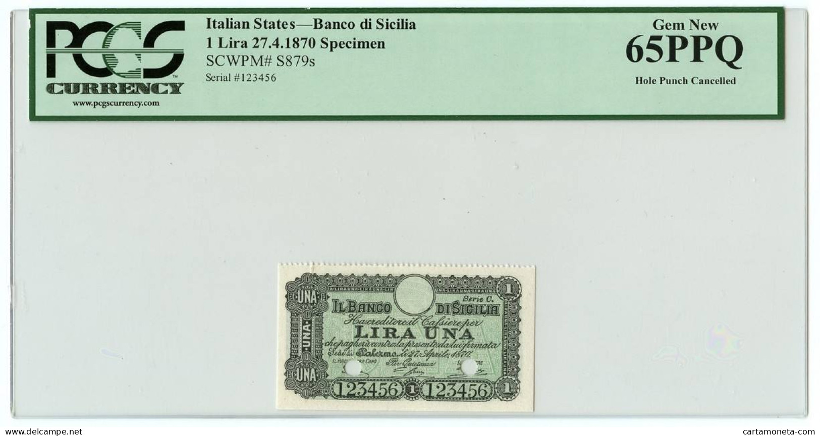 1 LIRA SPECIMEN BANCO DI SICILIA FEDE DI CREDITO 27/04/1870 FDS-/FDS - Other & Unclassified