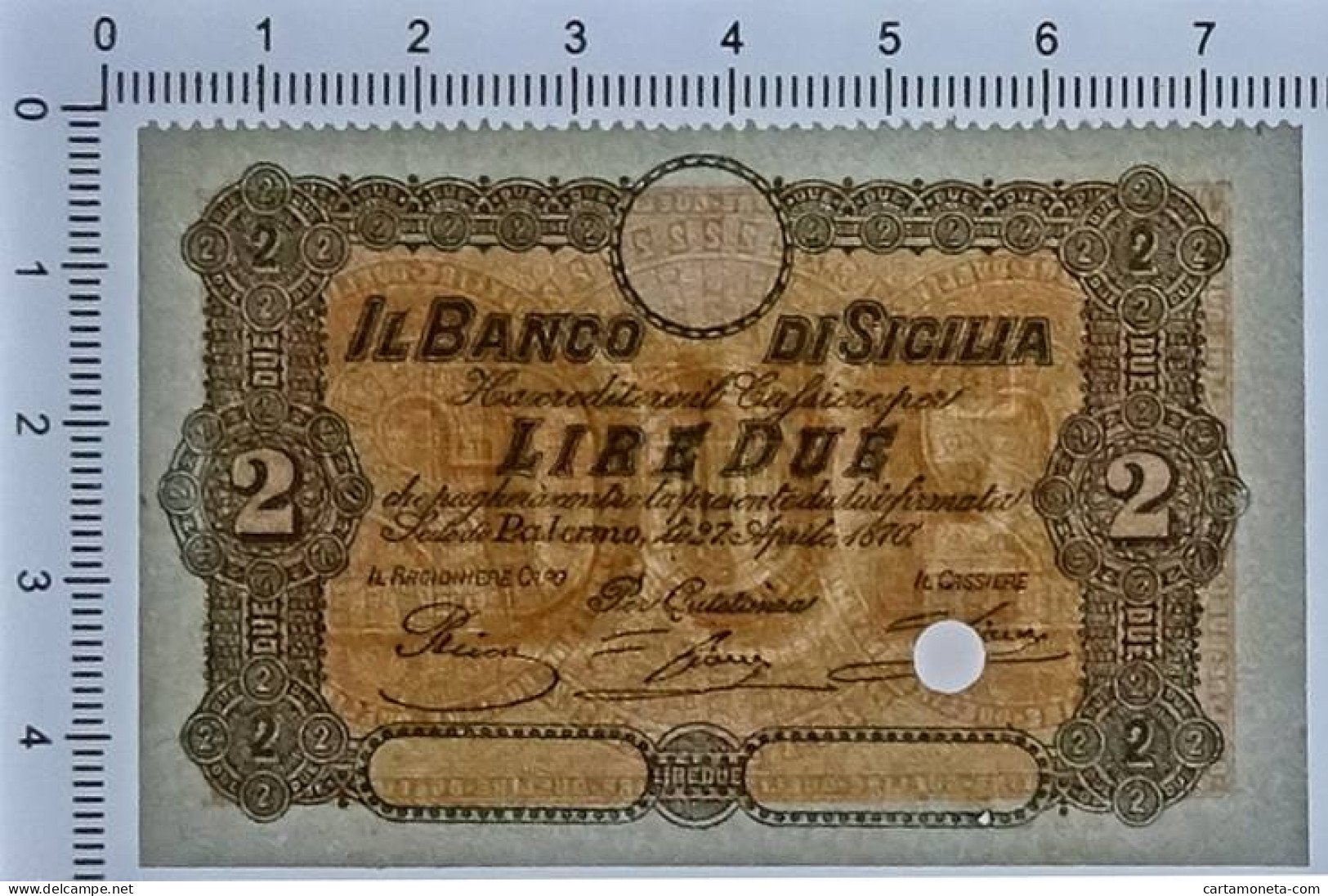 2 LIRE SPECIMEN BANCO DI SICILIA FEDE DI CREDITO 27/04/1870 SUP - Andere & Zonder Classificatie