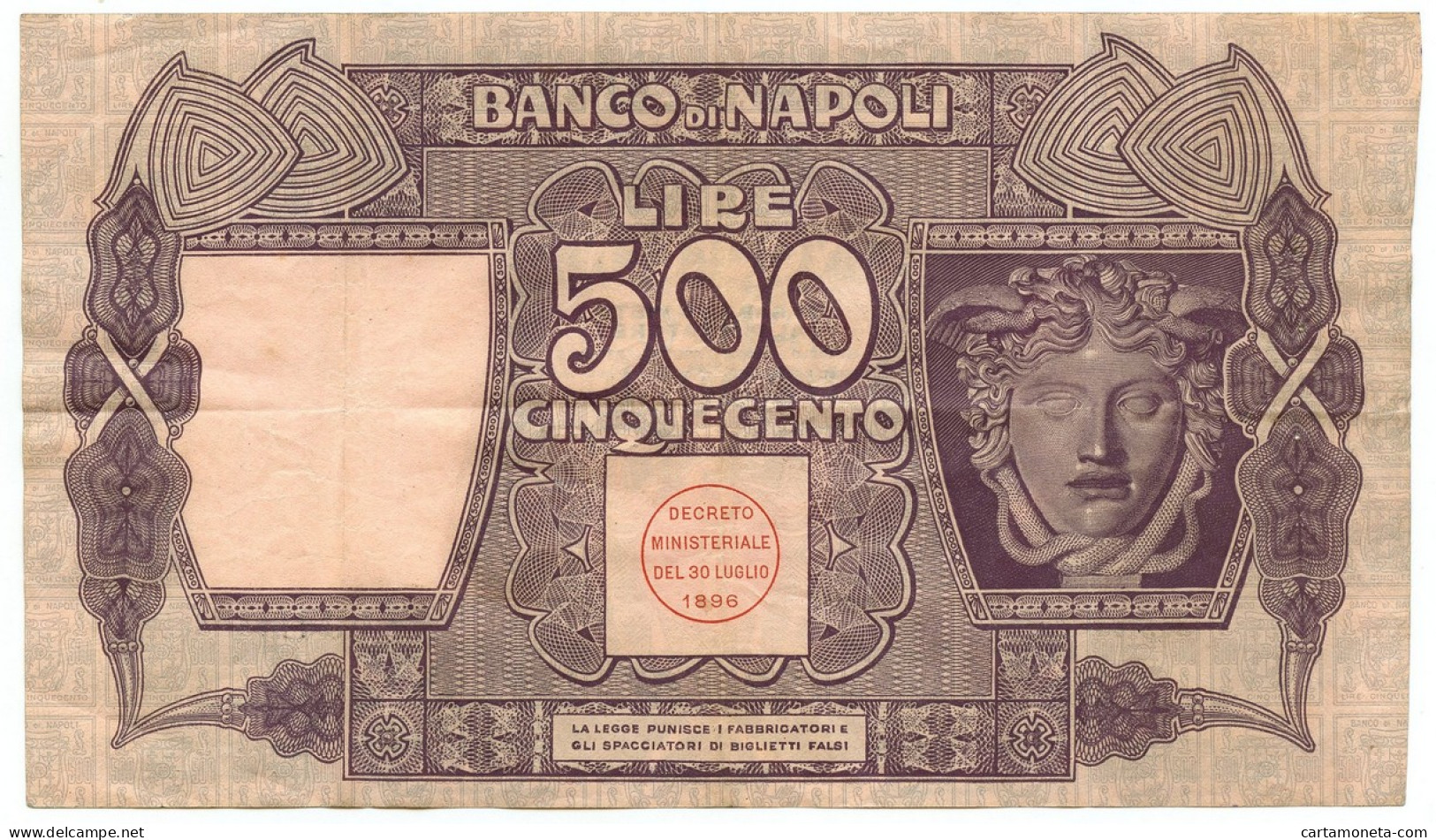 500 LIRE BANCO DI NAPOLI BIGLIETTO AL PORTATORE 14/08/1917 BB/SPL - Autres & Non Classés