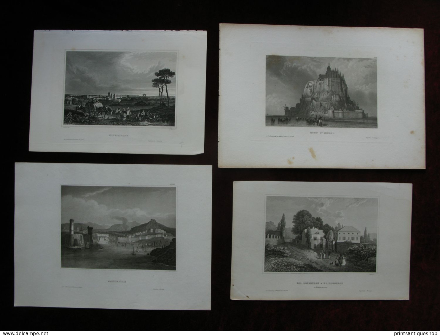 FRANCE 4x Original Gravure Nantes Orleans Cathedrale Rouen Nismes - Estampes & Gravures