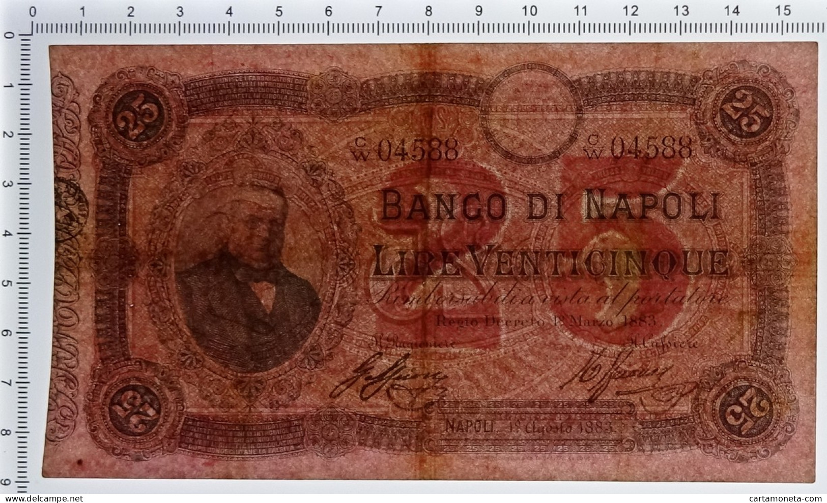 25 LIRE BANCO DI NAPOLI BIGLIETTO AL PORTATORE CAVOUR 01/03/1883 BB/BB+ - Andere & Zonder Classificatie