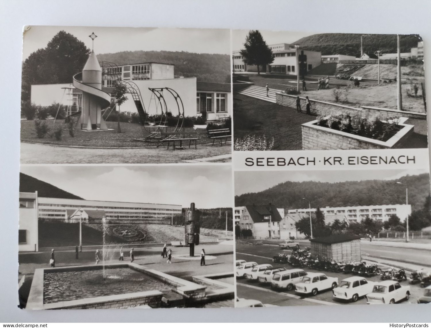 Seebach, Kr. Eisenach, Schule, Spielplatz, Autos, 1984 - Eisenach