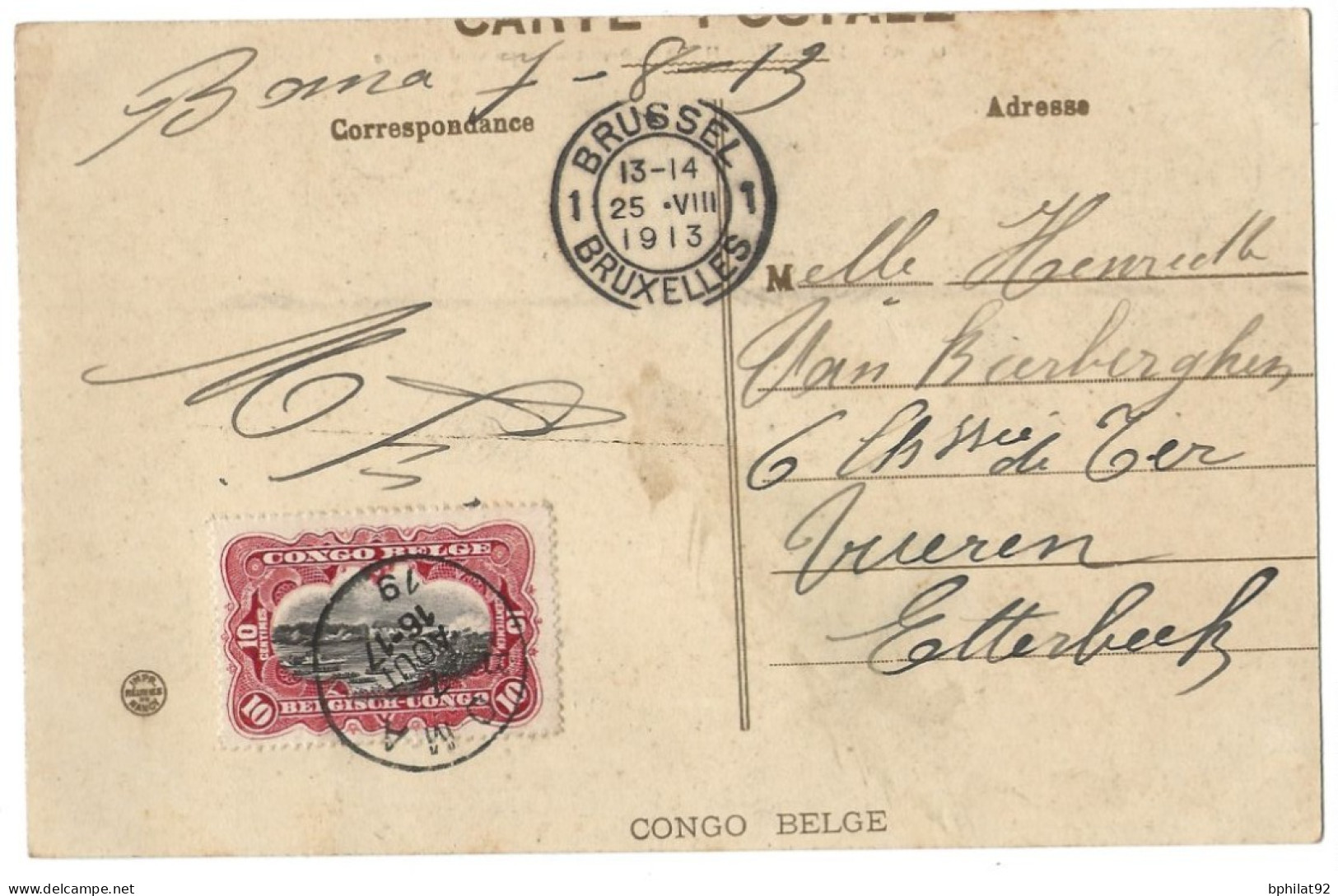 !!! CONGO, CPA DE 1913, DÉPART DE BOMA POUR BRUXELLES - Lettres & Documents