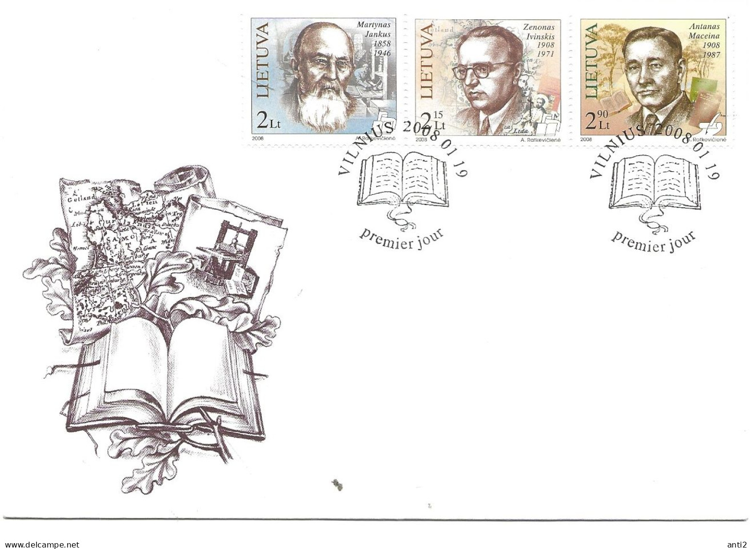 Lithuania Litauen Lietuva 2008 Personalities (XVI), Jankus , Ivinskis, Maceina , Mi 960-962 FDC - Lituanie