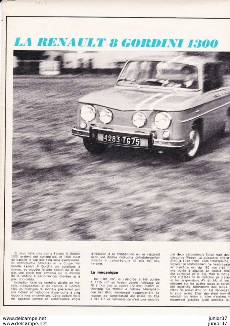 2 Feuillets De Magazine Renault 8 Gordini 1300 1968 - Voitures
