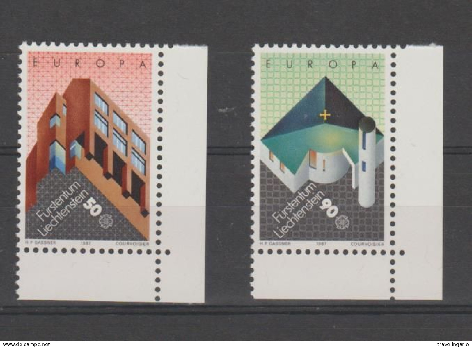 Liechtenstein 1987 Europa Cept - Modern Architecture - Corner Pieces ** MNH - Nuevos