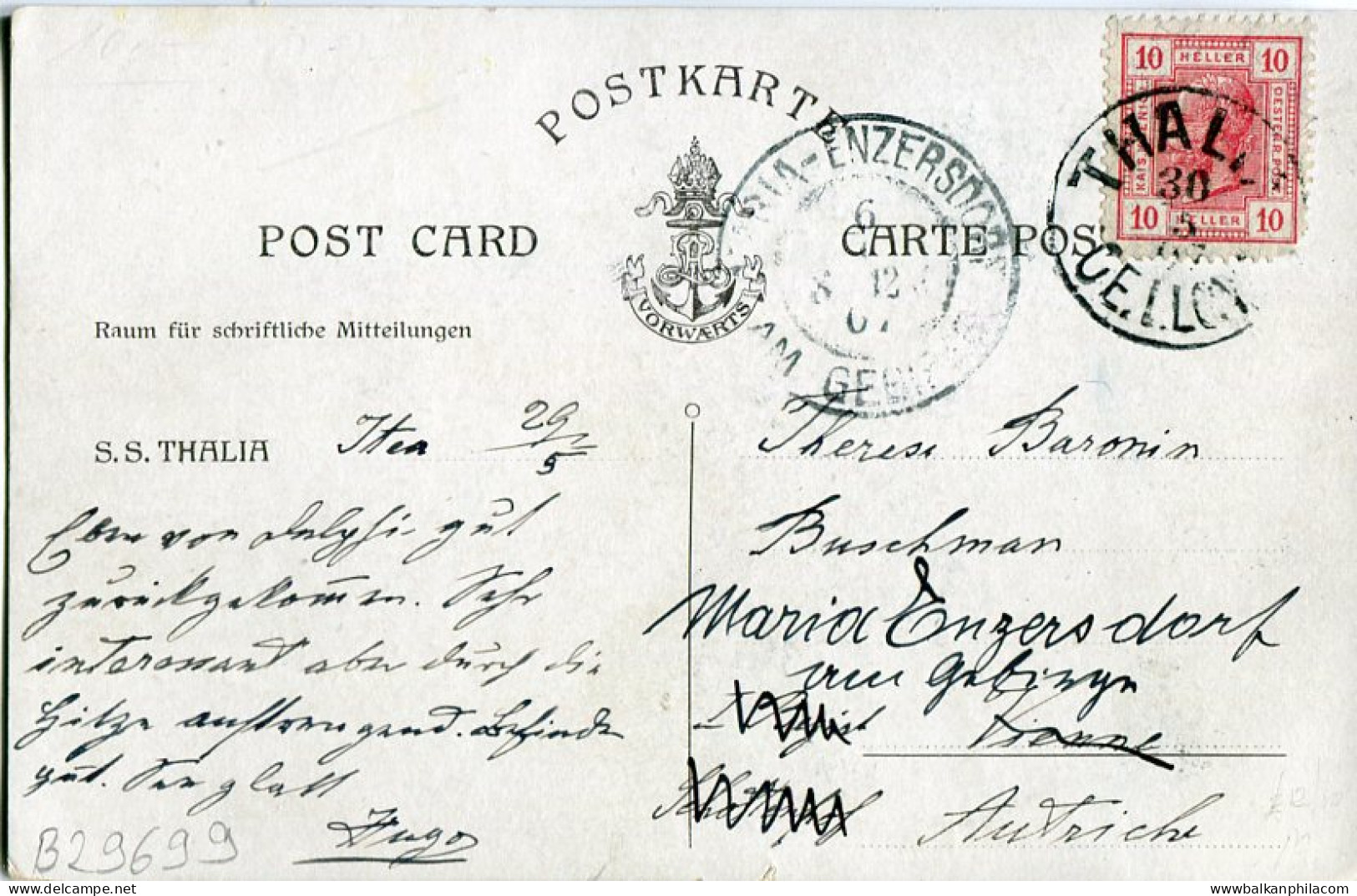 1897 Austria Lloyd SS Thalia Postcard - Covers & Documents