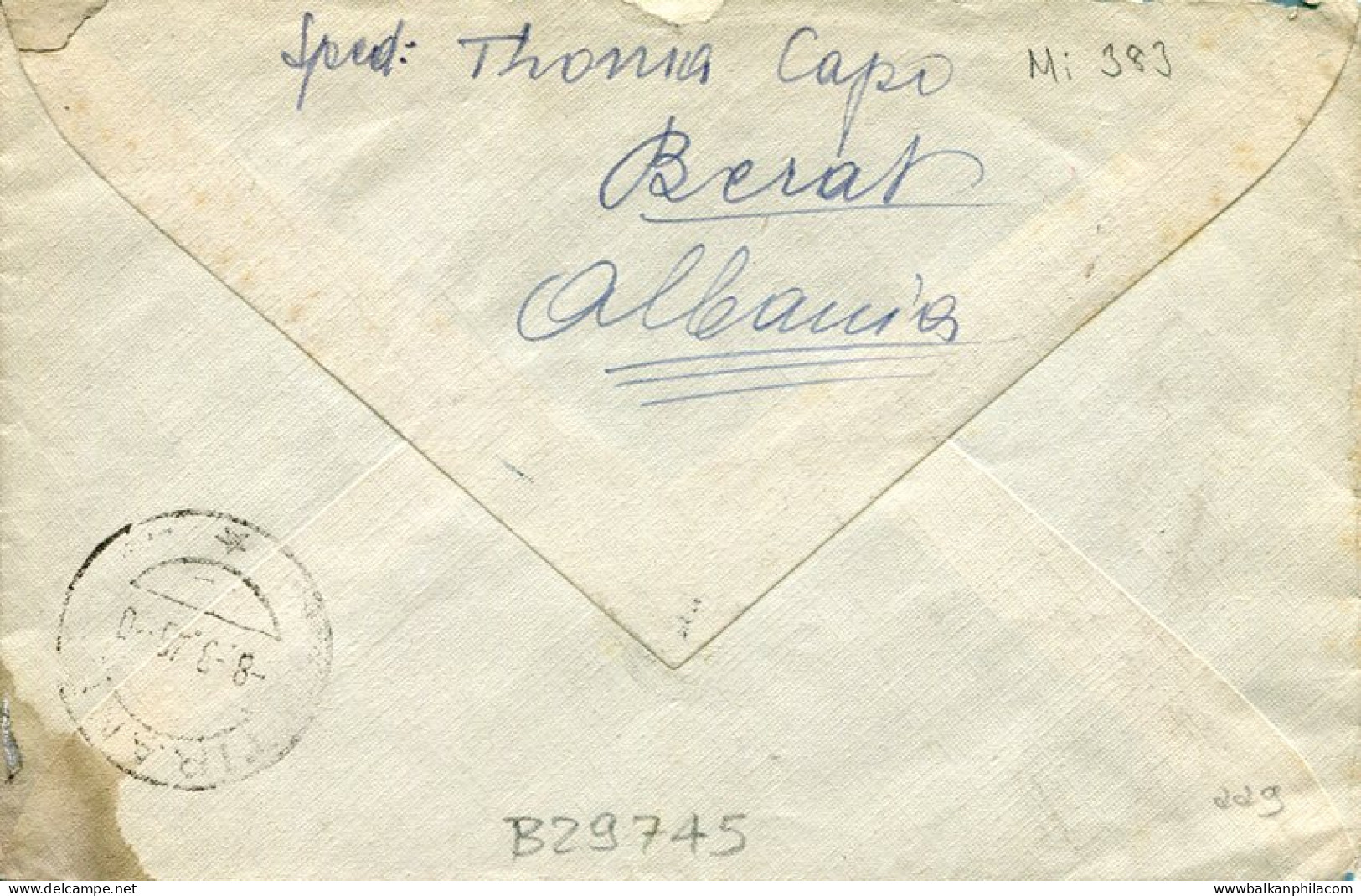 1946 Albania Berat Provisional Cover To Birmingham - Albania